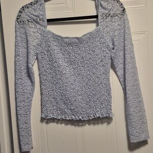 REVAMPED cropped Blue Lace Top, Square Neckline, Bodycon, MED.